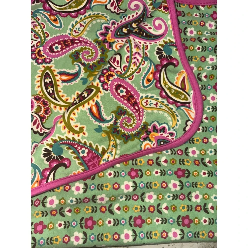 Vera Bradley Baby‎ Reversible Cotton Blanket Green Paisley Floral Pink Swaddle